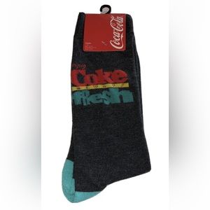Coca Cola Coke Crew Socks 1 Pair Men 6.5-12 Gray Green Red Enjoy Fresh Soda Pop